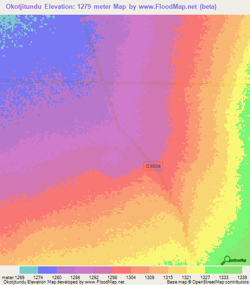 Okotjitundu,Namibia Elevation Map