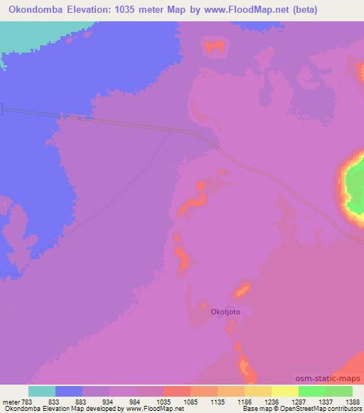 Okondomba,Namibia Elevation Map
