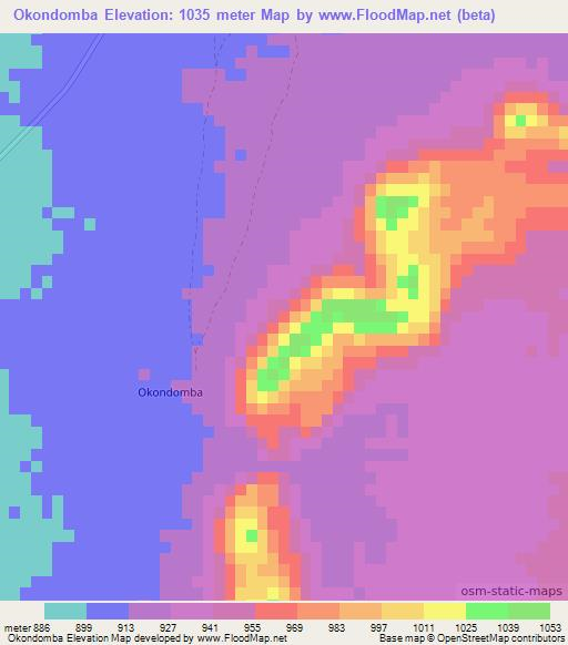 Okondomba,Namibia Elevation Map