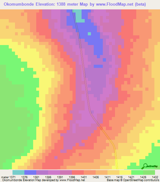 Okomumbonde,Namibia Elevation Map