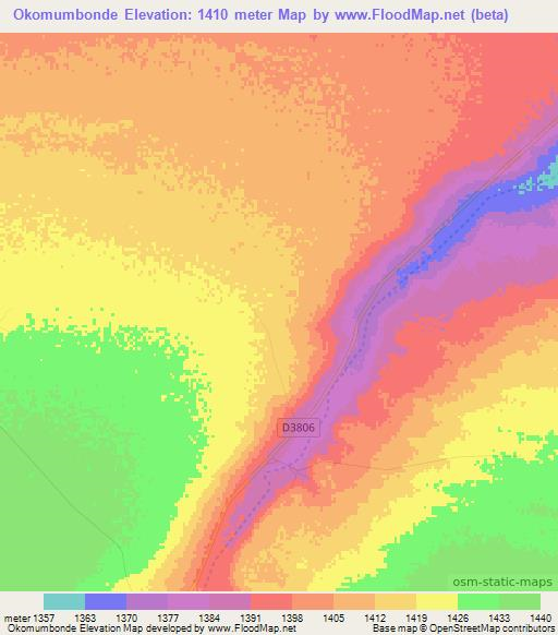 Okomumbonde,Namibia Elevation Map