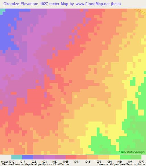 Okomize,Namibia Elevation Map