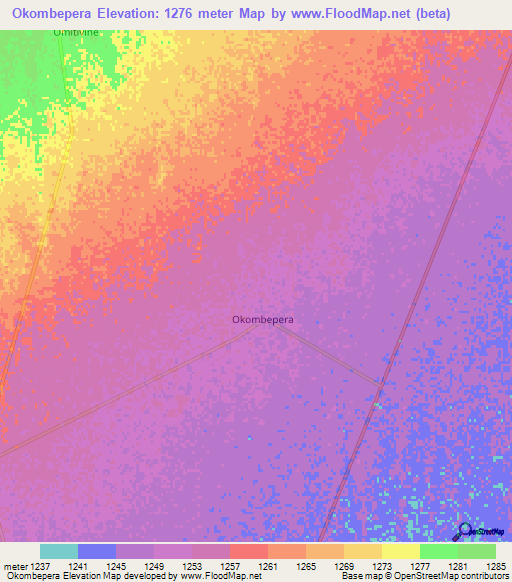 Okombepera,Namibia Elevation Map