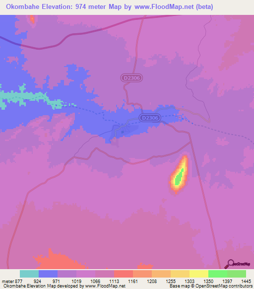 Okombahe,Namibia Elevation Map