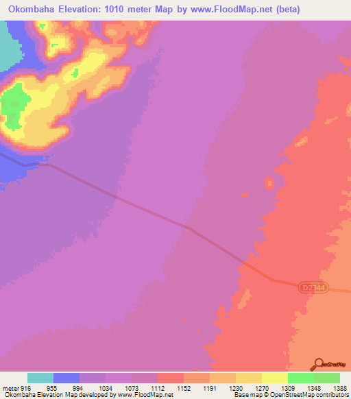 Okombaha,Namibia Elevation Map