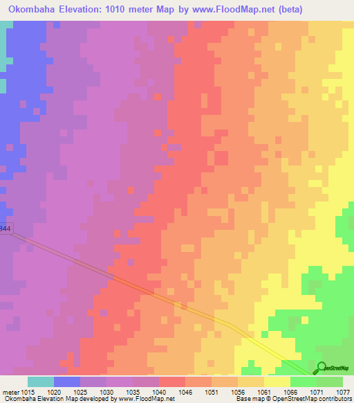 Okombaha,Namibia Elevation Map