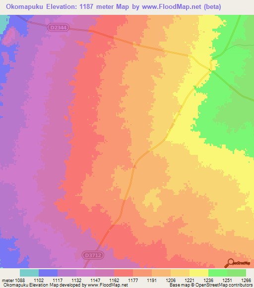 Okomapuku,Namibia Elevation Map