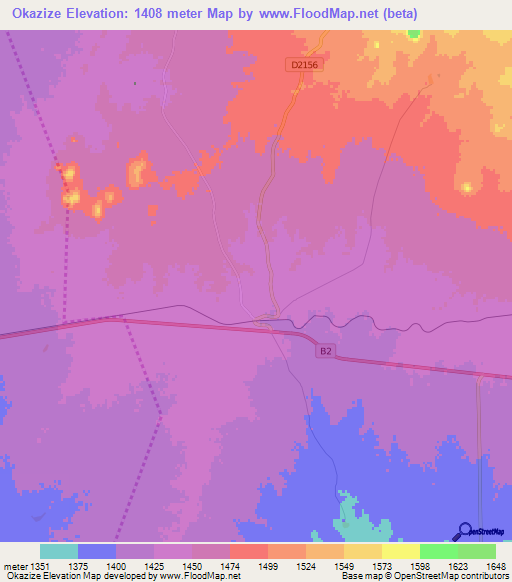 Okazize,Namibia Elevation Map