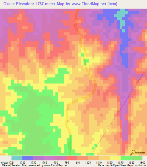 Okaue,Namibia Elevation Map