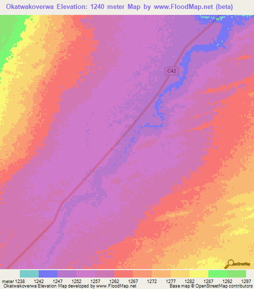 Okatwakoverwa,Namibia Elevation Map