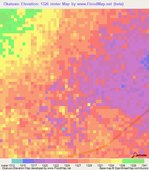 Okatuwo,Namibia Elevation Map
