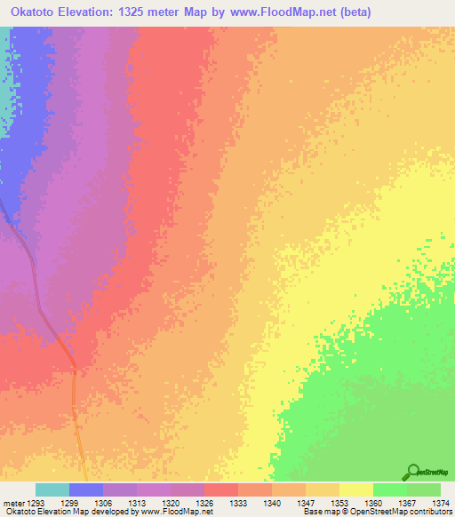 Okatoto,Namibia Elevation Map