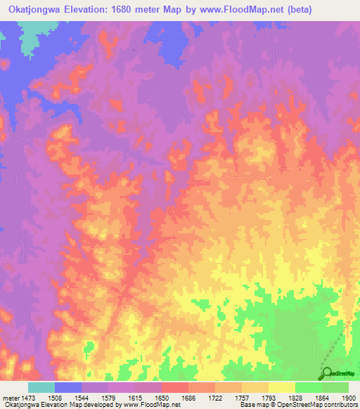 Okatjongwa,Namibia Elevation Map
