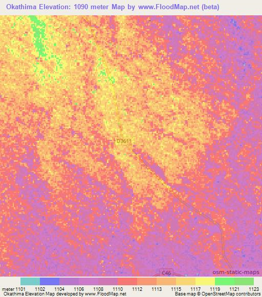 Okathima,Namibia Elevation Map