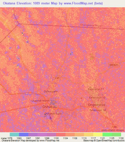 Okatana,Namibia Elevation Map