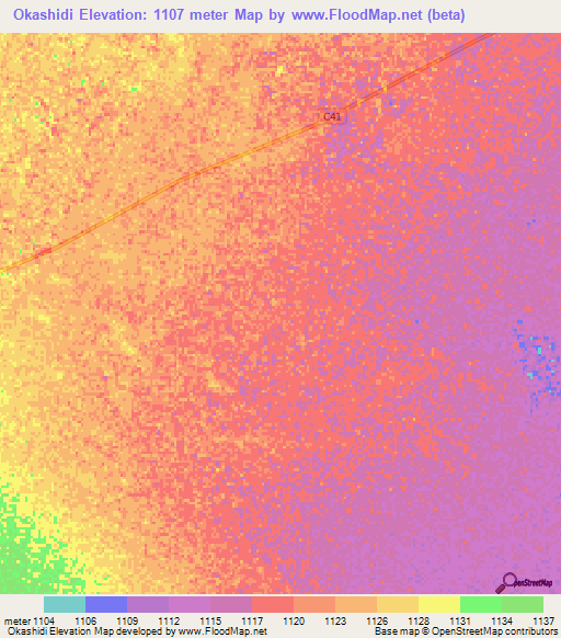 Okashidi,Namibia Elevation Map
