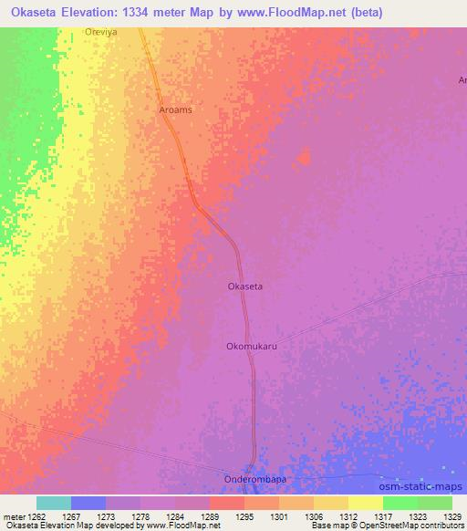 Okaseta,Namibia Elevation Map
