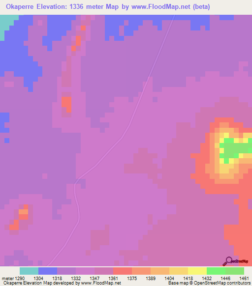 Okaperre,Namibia Elevation Map