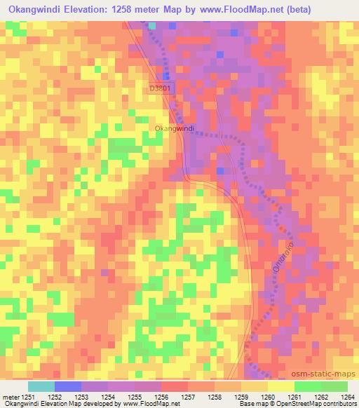 Okangwindi,Namibia Elevation Map