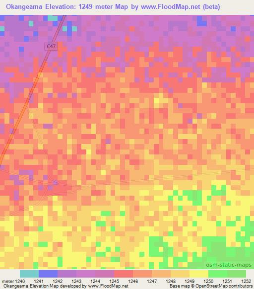 Okangeama,Namibia Elevation Map