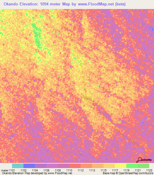 Okando,Namibia Elevation Map