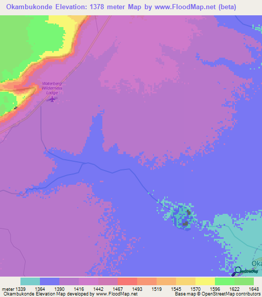 Okambukonde,Namibia Elevation Map