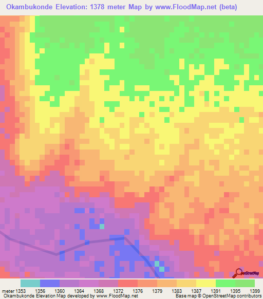 Okambukonde,Namibia Elevation Map