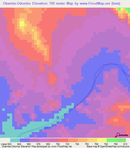 Okambe-Odombo,Namibia Elevation Map