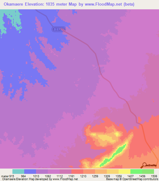 Okamaere,Namibia Elevation Map
