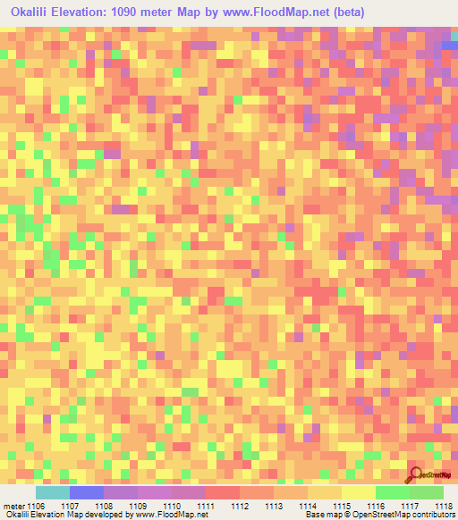 Okalili,Namibia Elevation Map