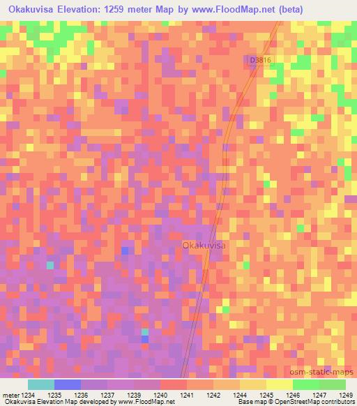 Okakuvisa,Namibia Elevation Map