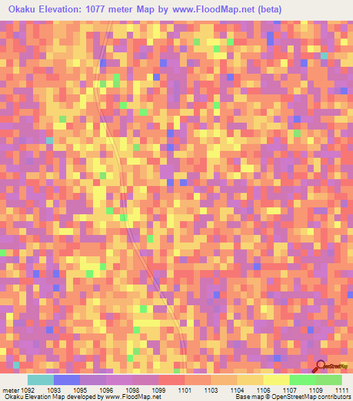 Okaku,Namibia Elevation Map