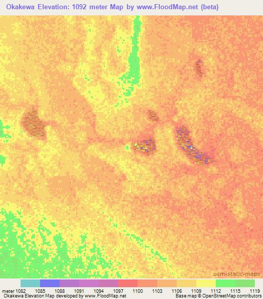Okakewa,Namibia Elevation Map
