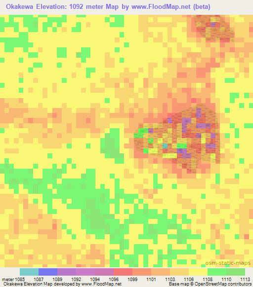 Okakewa,Namibia Elevation Map