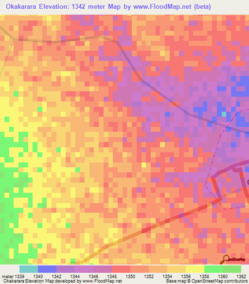 Okakarara,Namibia Elevation Map