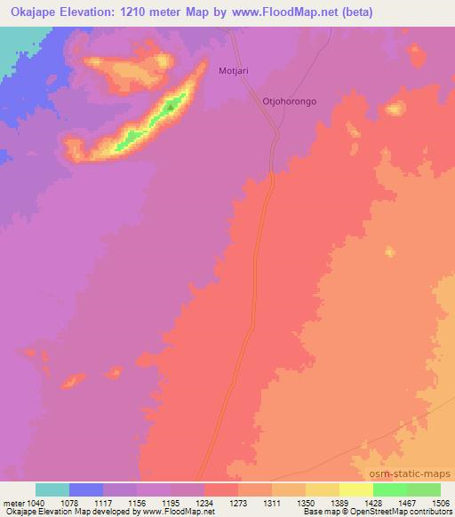 Okajape,Namibia Elevation Map