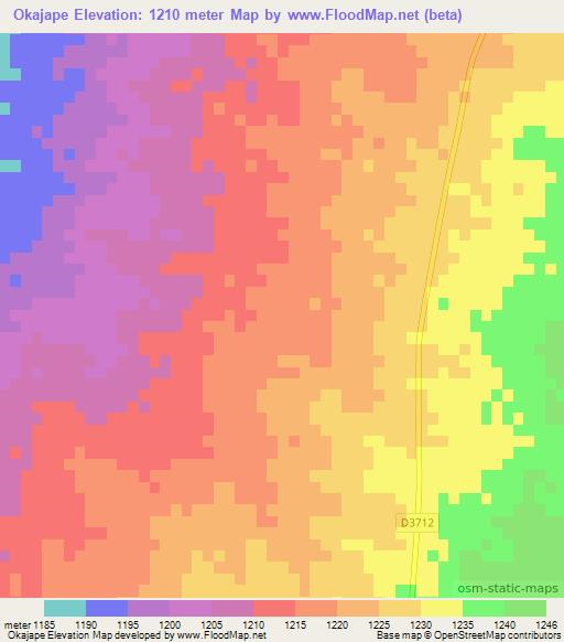 Okajape,Namibia Elevation Map