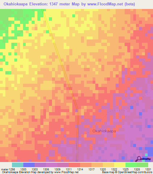 Okahiokaapa,Namibia Elevation Map