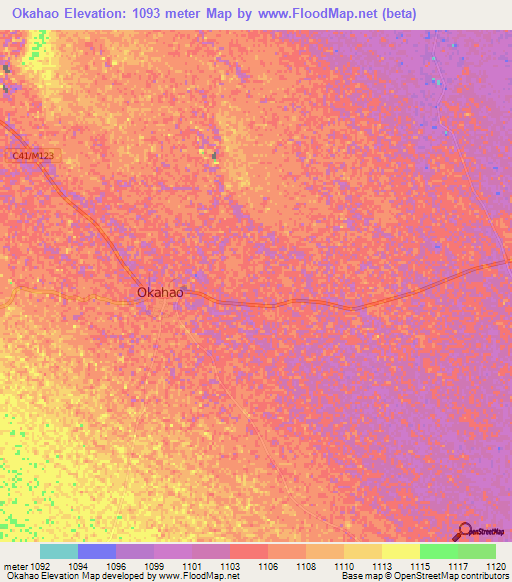 Okahao,Namibia Elevation Map