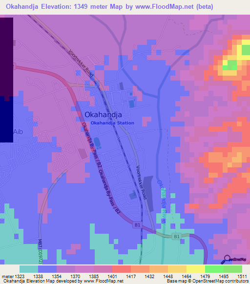 Okahandja,Namibia Elevation Map