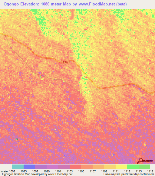 Ogongo,Namibia Elevation Map