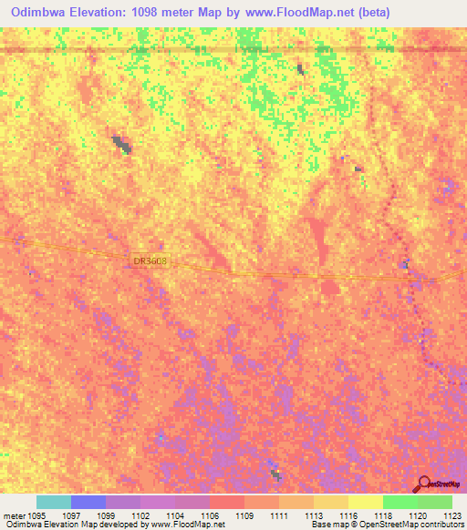 Odimbwa,Namibia Elevation Map