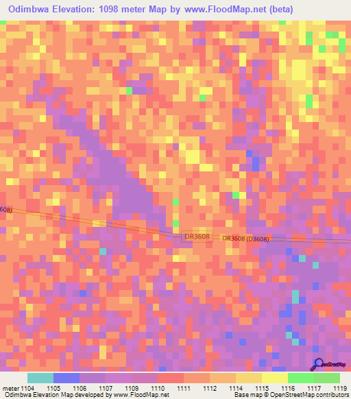 Odimbwa,Namibia Elevation Map