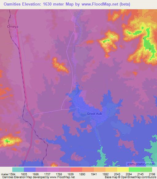 Oamities,Namibia Elevation Map