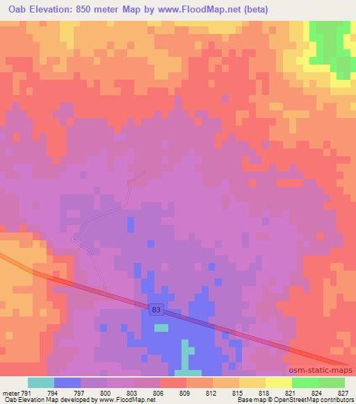 Oab,Namibia Elevation Map