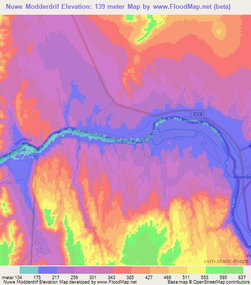 Nuwe Modderdrif,Namibia Elevation Map