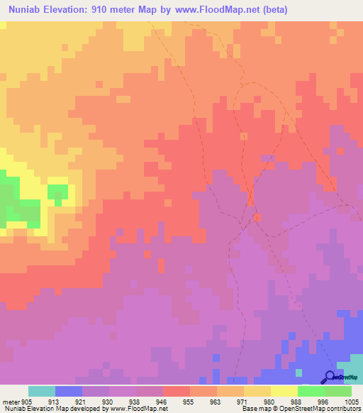 Nuniab,Namibia Elevation Map