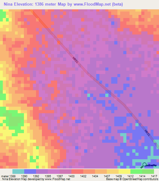 Nina,Namibia Elevation Map