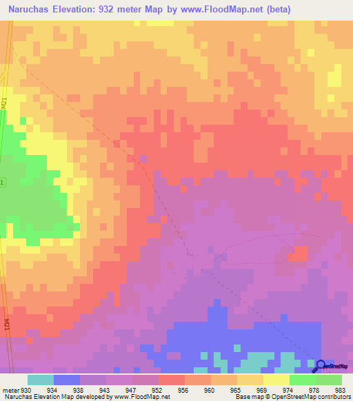 Naruchas,Namibia Elevation Map
