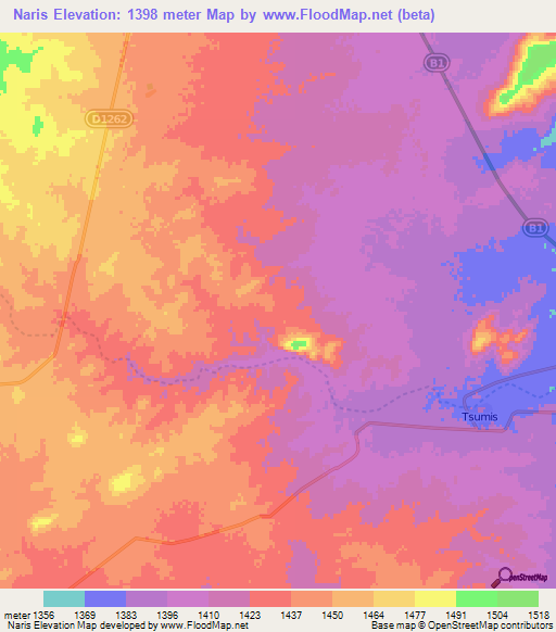 Naris,Namibia Elevation Map